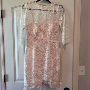 White and Pink Sheath Dress with Bateau Neckline for Brides